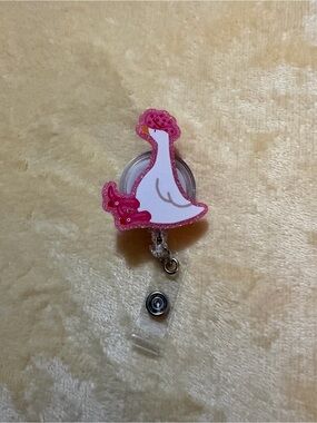 Pink Goose Badge Reel - Cute Bird ID Holder